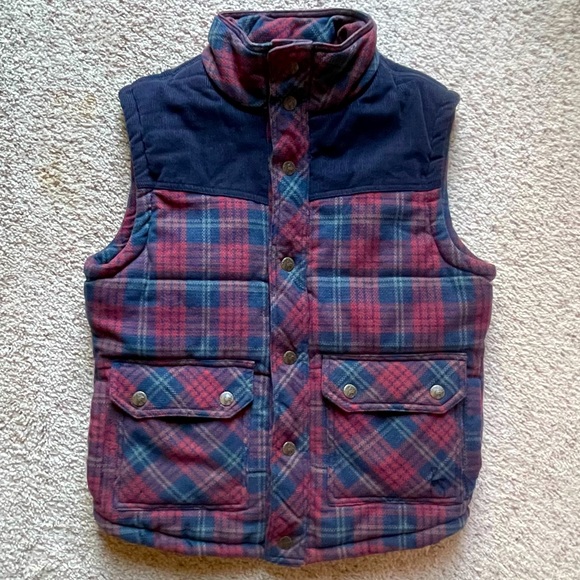 Kane & Unke Plaid Quilted Corduroy Vest Size Medium Navy Blue Burgundy Red - Picture 2 of 11